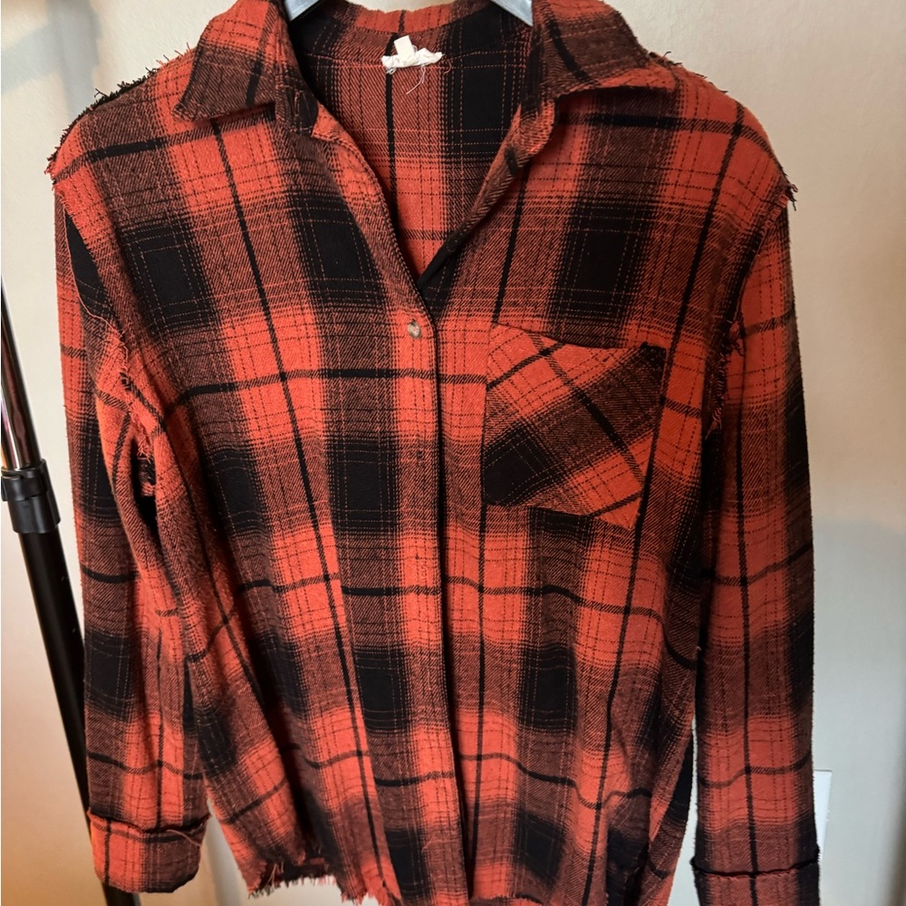 LA MIEL Orange and Black Plaid Shirt